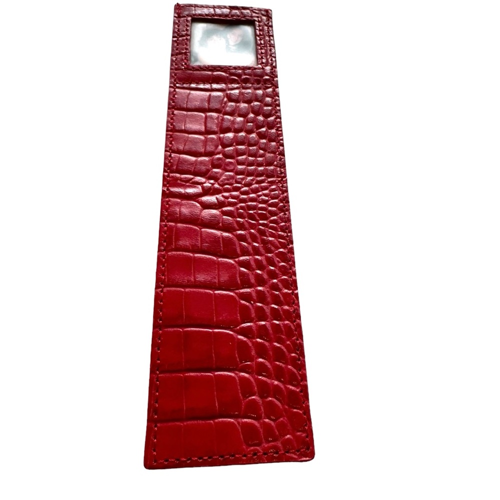 Red leather bookmark with two-sided picture window. GUC